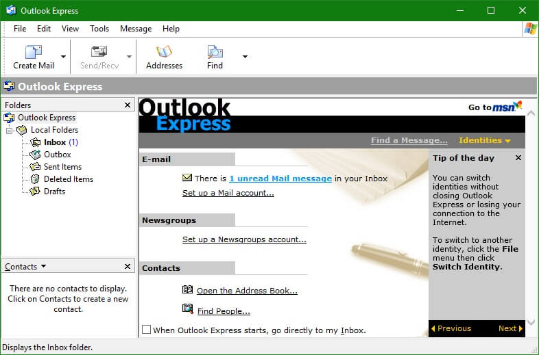 Outlook Express фирменный интерфейс программы